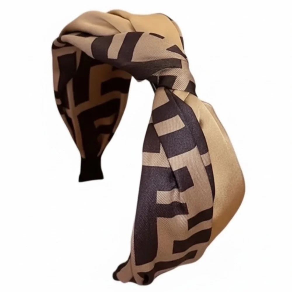 HEADBAND: Brown & Beige w/Monogram, NWOT